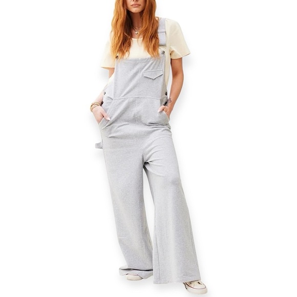 Smash + Tess Pants - Smash + Tess Light Gray Wide‑Leg Overalls